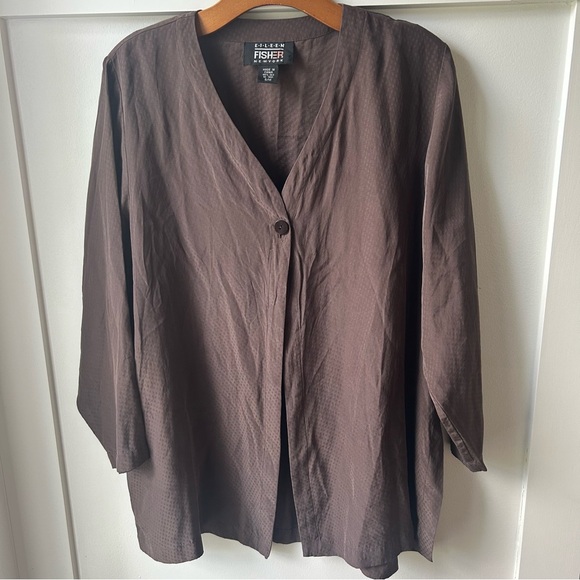 Eileen Fisher Tops - Vintage Eileen Fisher Women's Blouse 100% Silk Brown Single Button Small Medium